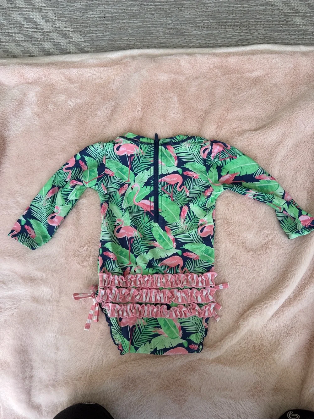 Ruffle Butts Long Sleeve Swimsuit Flamingo 12-18 m